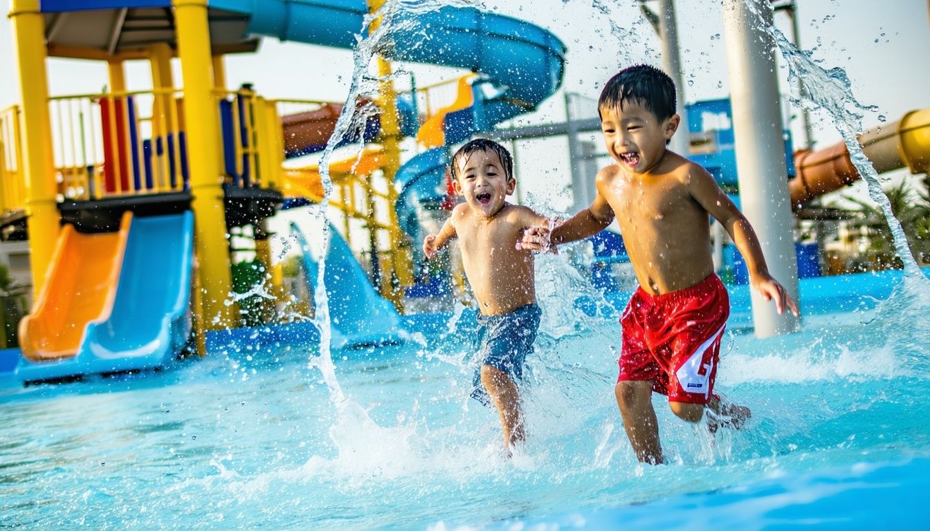 Children playing in splash zone at Dubai water park